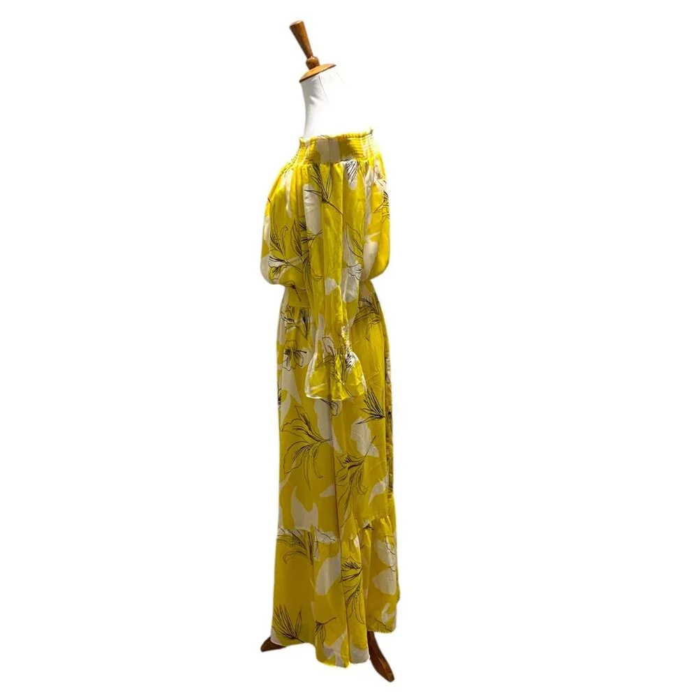 Chico’s Off Shoulder Pineapple Maxi Dress Yellow Size 10 - Picture 11 of 15